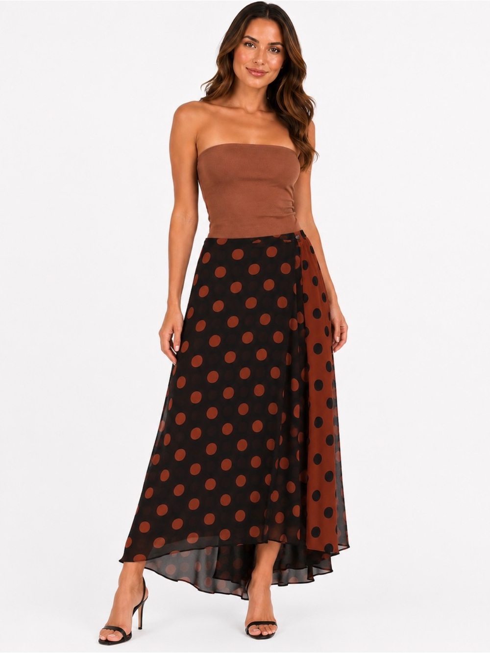 Anthropologie Maeve Brown and Black Polka Dot Maxi Skirt. Size S